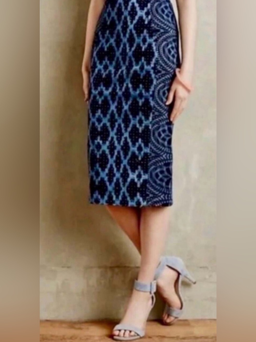 Anthropologie, Tracy Reese, Alaia Blue Patterned Midi Pencil Skirt SZ. 12